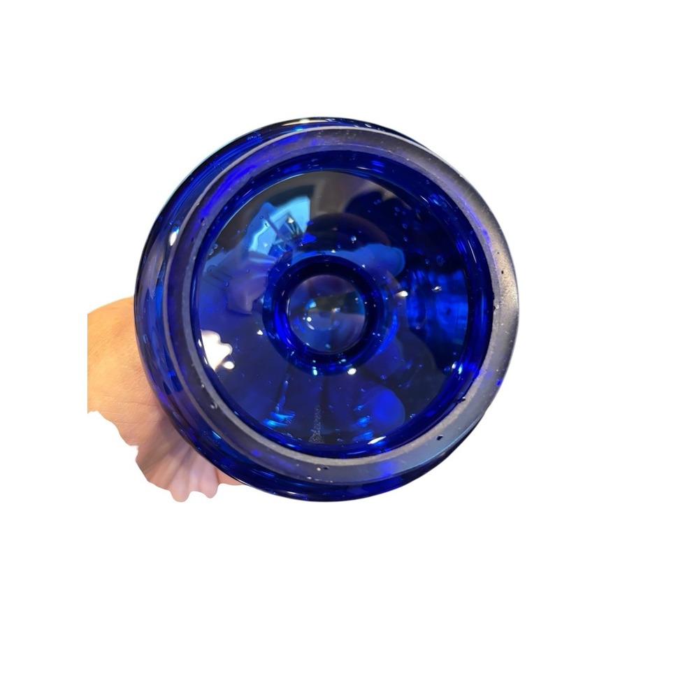 Mid Century Apothecary Jar Canister with Lid Blue Bubble Glass Hand Blown‎ 10" - Picture 5 of 9